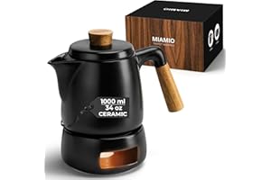 MIAMIO - Tea Pot with Warmer (1000ml) - Premium Ceramic Teapot with Infuser for Loose Tea - Teapot Ceramic with Removable Str