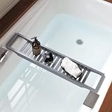 Vencier Eco-Friendly Slimline Bamboo Bath Bridge Rack Caddy Shelf Grey view 4
