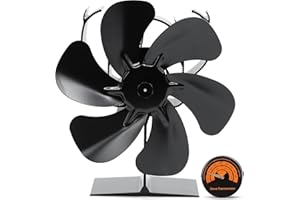 GLITI Wood Stove Fan,Upgraded Fireplace Fan with Wood Stove Magnetic Thermometer, NEW 6-Blade Heat Powered Stove Fan for Wood/Log Burners/Fireplaces/Heater