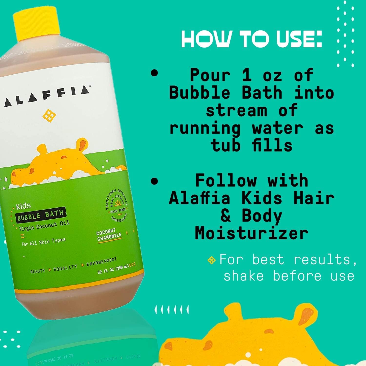 Alaffia Everyday Coconut Bubble Bath for Babies and Kids, Gentle for Sensitive to Very Dry Skin Types, Ethically Traded, Non-GMO, Coconut Chamomile, 32 Ounces: Health & Personal Care