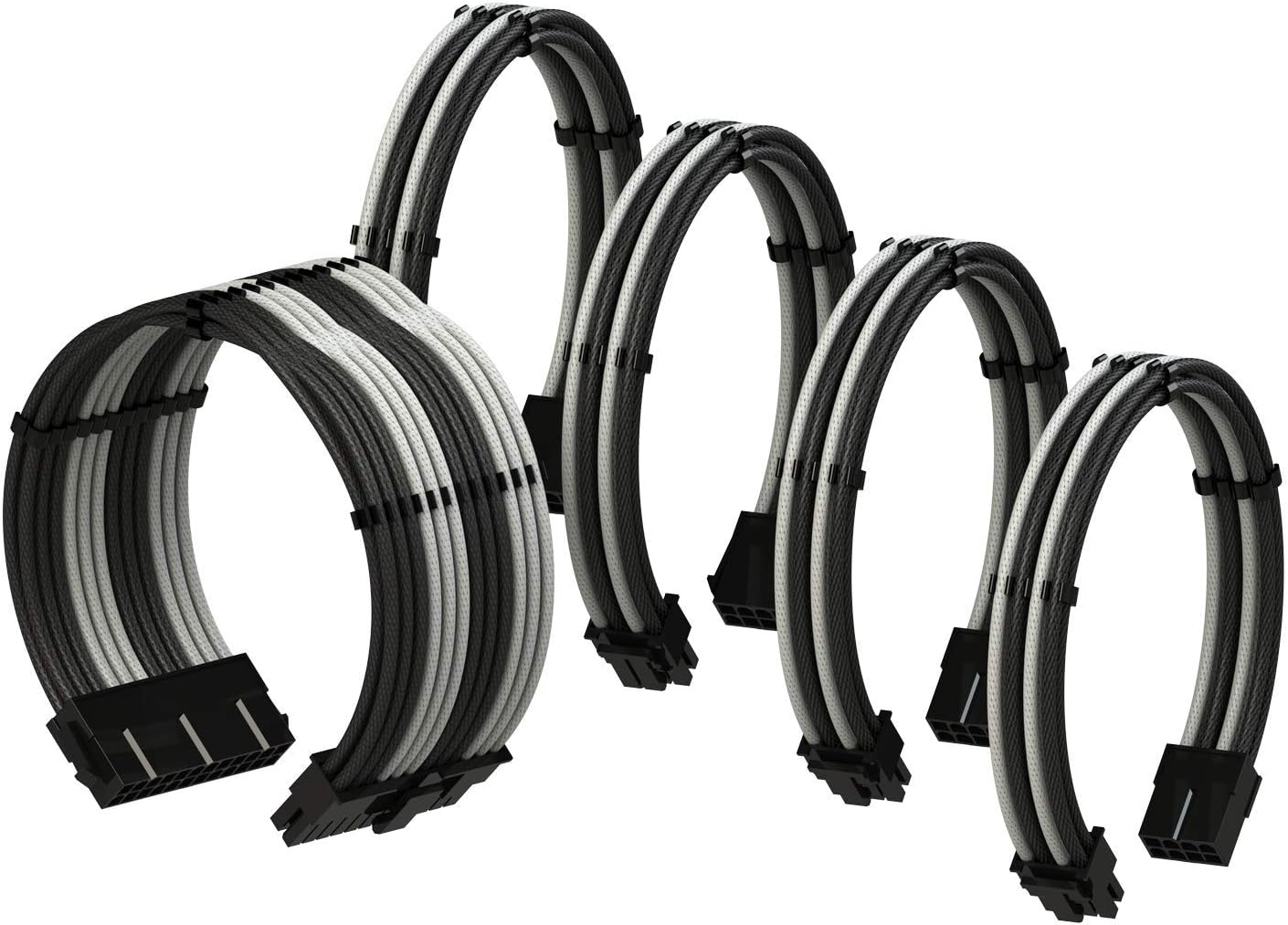 LINKUP - 30cm Super Soft and Flexible PSU Cable Extension Sleeved Custom Mod GPU PC Braided w/Comb Kit, BlackWhite