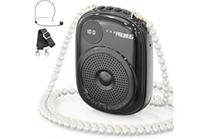 PRUNUS Voice Amplifier for Teacher,Portable Wired Voice Amplifier with Microphone Headset and Speaker,Rechargeable Mini Voice Amplifier for Classroom,Speech,Training,Tour Guide,Pearl Chain Design-Black