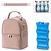 BABEYER Breastmilk Cooler Bag with Ice Pack Fits 6 Baby Bottles up to 9 Ounce, Breast Milk Pump Cooler Bag with Shoulder Strap for Nursing Mom Daycare, Work, Travel- Pink