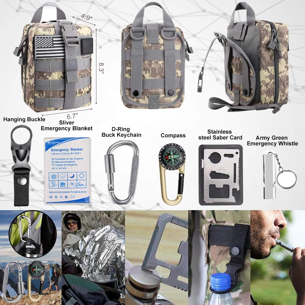 EMDMAK First Aid Kit Survival Kit, 276Pcs Tactical Molle EMT IFAK Pouch Outdoor Gear Emergency Kits Trauma Bag for Camping Hiking Boat Hunting Home Car Earthquake and Adventures: Health & Personal Care