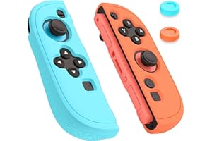 PAWDIARY Silicone Switch 2 Grip Controller Case, Non-Slip Handheld Controller Switch 2 Cover Skin Protector and 2 Frosted Thump Caps, [2 Pieces] Comfort Soft Shell - Blue&Orange