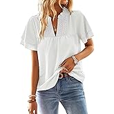 Falechay Plus Size Tops for Women Ruffle Sleeve Womens Blouses V Neck Summer Dressy Casual Bohemian Flowy Bohemian Shirts White 2XL