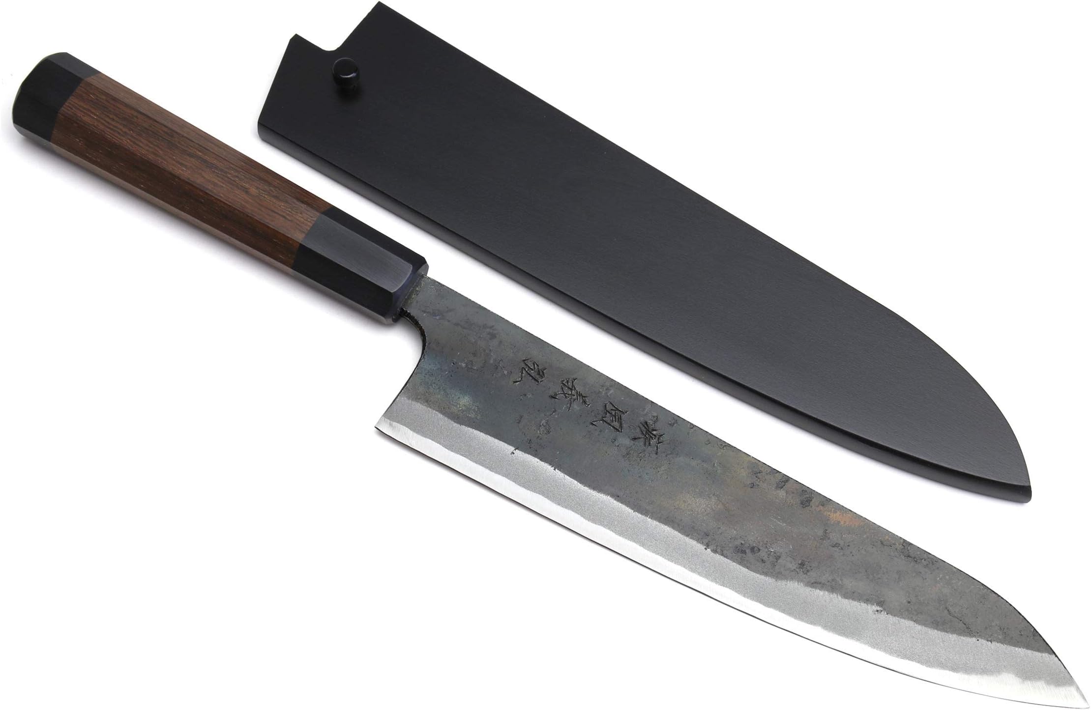 YoshihiroKurouchi Black-Forged Blue Steel #2 Stainless Clad Japanese Gyuto Chef Knife Kaede Handle (9.5"(240mm) & Saya)