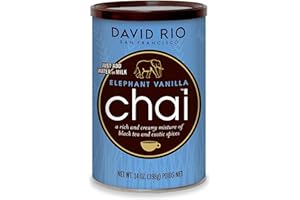 DAVID RIO Elephant Vanilla Chai Tea Latte Mix, 14 Oz, Black Tea, Organic Spices, Dairy Free, Serve Hot or Cold, Just Add Water or Milk, 14 Servings
