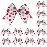 Meseey 12 Pcs Red Green Christmas Ribbon Bows 6 Inch Funny Cartoon Character Christmas Glitter Dot Bow for Xmas Tree Wreath Bows DIY Craft Decoration (White Dot)