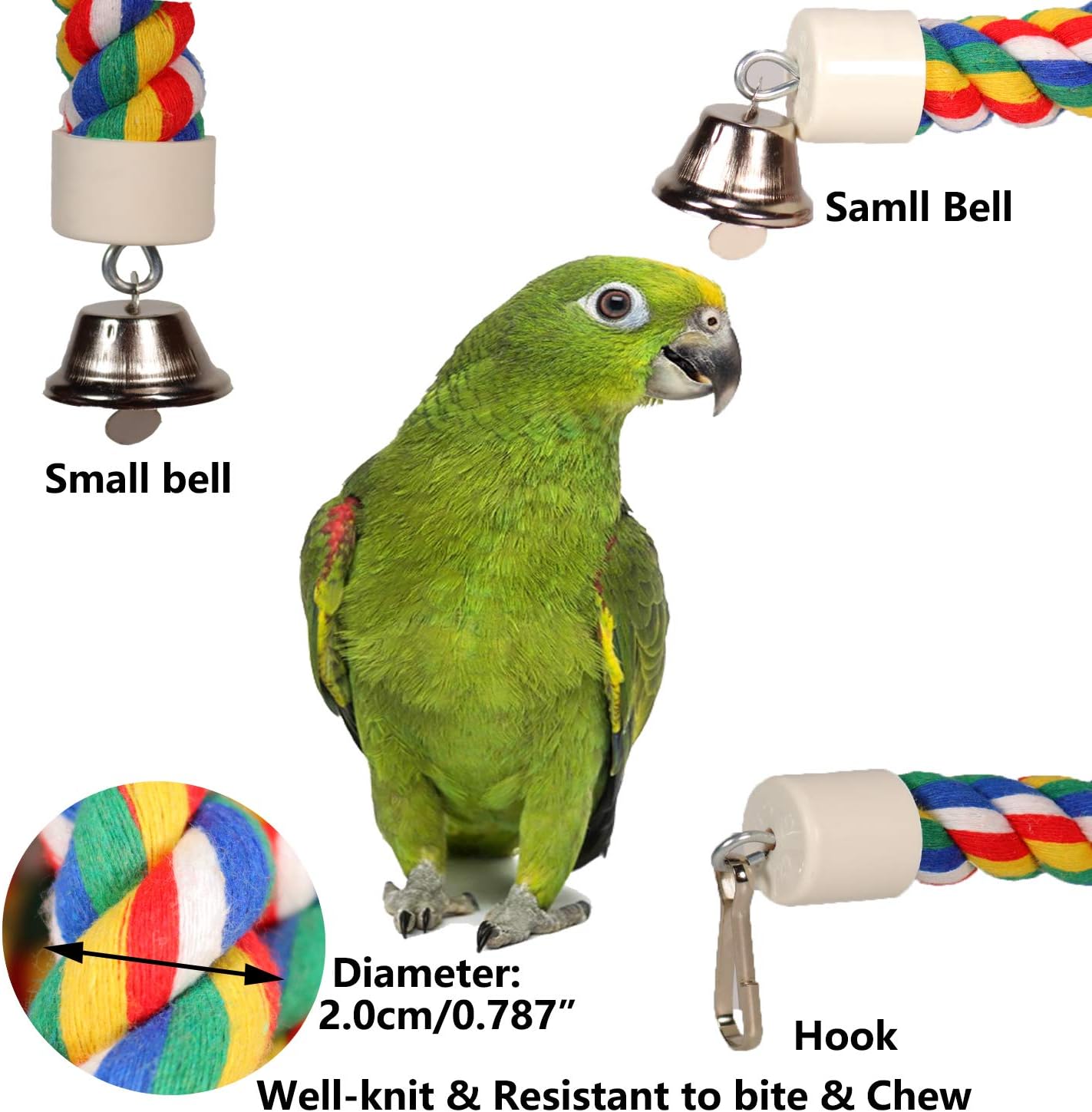 ILESON Bird Rope Perches Stand Ladder Toys for Parrots Parakeets
