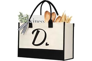 shenee Initial Canvas Tote Bag, Personalized Beach Jute Bag Present for Women Holiday, Friends Birthday Gift, Beach, Wedding