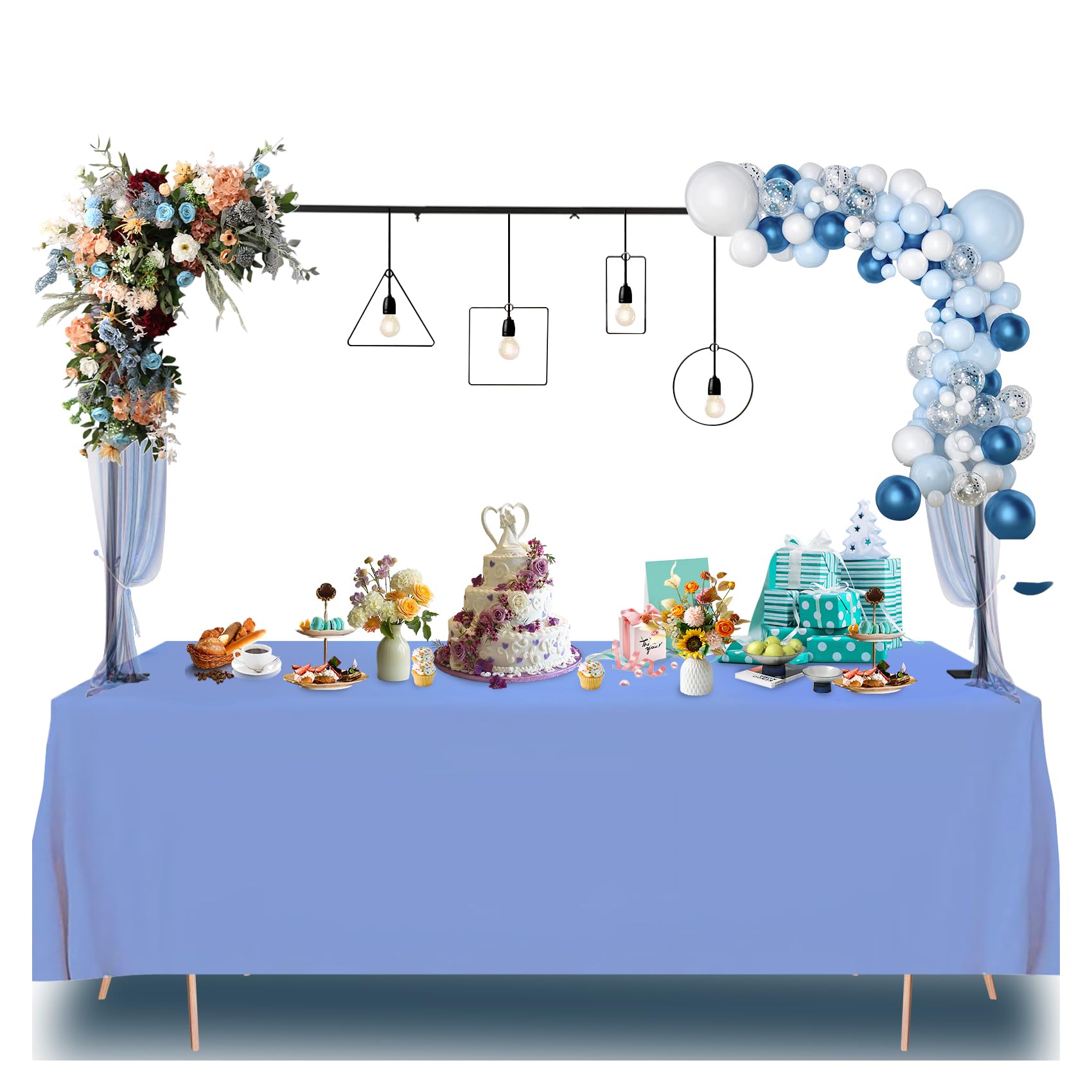 Photo 1 of Over The Table Rod Stand with Clamps,Upgraded Clamps strength-Adjustable 28"-42" Tall 28"-99" Length Metal Table Arch Hanging Rod Stand for Wedding Birthday Party Halloween Christmas Decoration, Desktop thickness below 2.87 inches