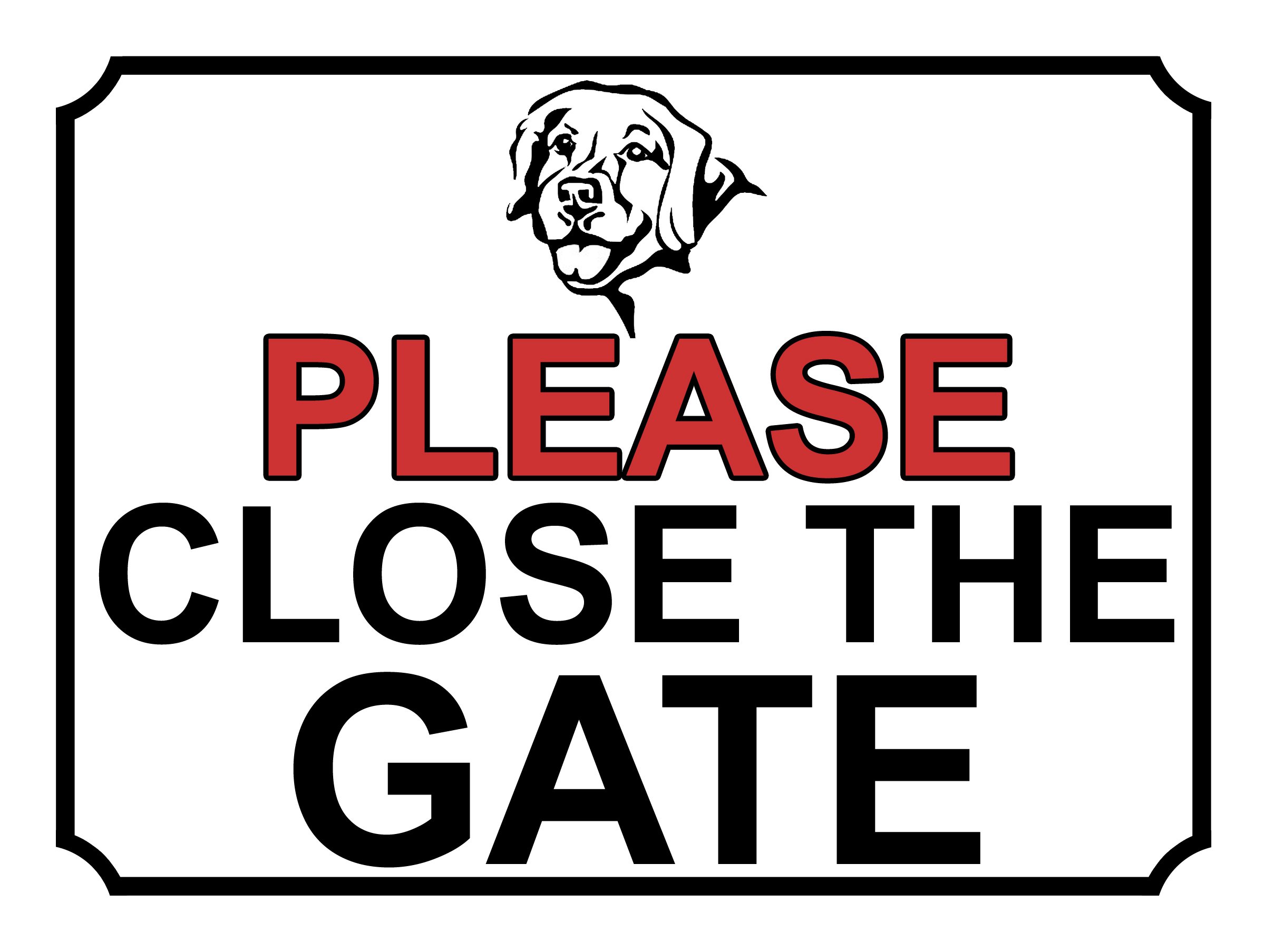 SHAWPRINT PLEASE CLOSE THE GATE DOG THEME METAL SIGN 267MM X 200MM (475H1L) LARGE 10" X 8"