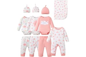 Renotemy Baby Girl Newborn Essentials Clothes 11-Piece Layette Set with Bodysuits, Pants, Hats, Blanket-Infant Gift Outfits