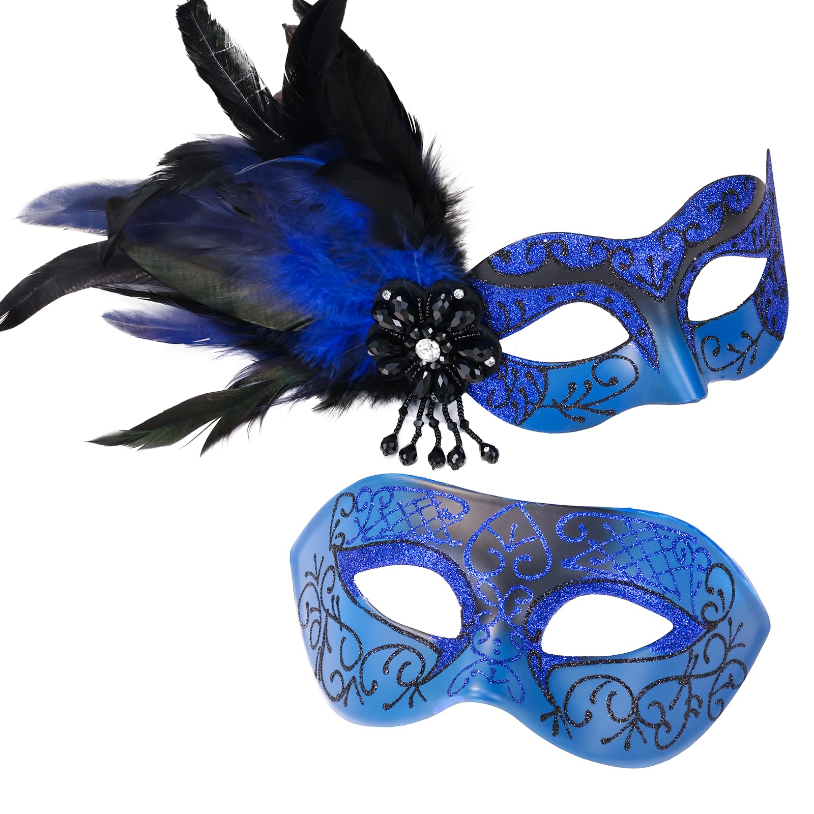 MYSEUNI Blue Masquerade Mask - Venetian Mask for Couple, Women & Men - Masquerade Party, Mardi Gras, Halloween, Cosplay, Prom, Christmas