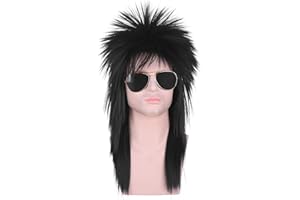 morvally Unisex Long Black 70s 80s Mullet Cher Glam Rock-Rocker Cosplay Wigs for Women and Men’s Halloween, Themed Costume Party