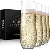 SHOSHIN Stemless Champagne Flutes, Hand Made, Set of 4, Toasting champagne glasses, Wedding Party Cocktail Cups, Wine Flute, Mimosa Glasses Set, Water Glasses, Highball Glass, 9.5oz