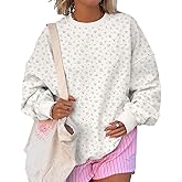Cioatin Women Oversized Ditsy Floral Crewneck Sweatshirt Lightweight Fleece Drop Shoulder Pullover Y2K Aesthetic Fall Outfits