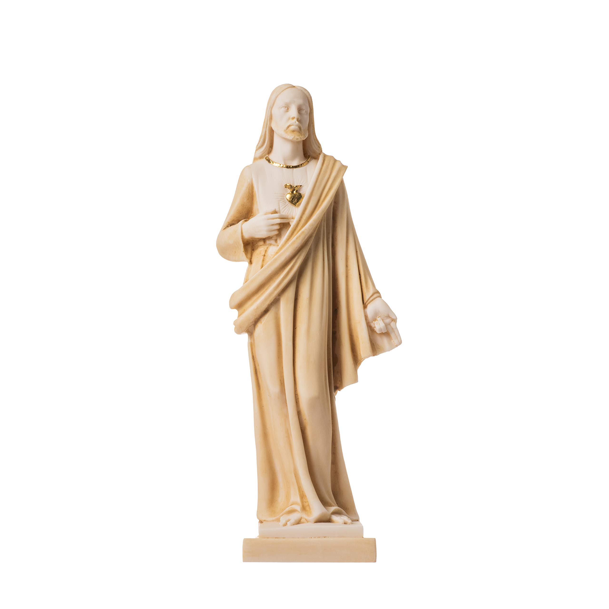 BeautifulGreekStatues Lord Jesus Christ Statue Alabaster Gold Tone 10"
