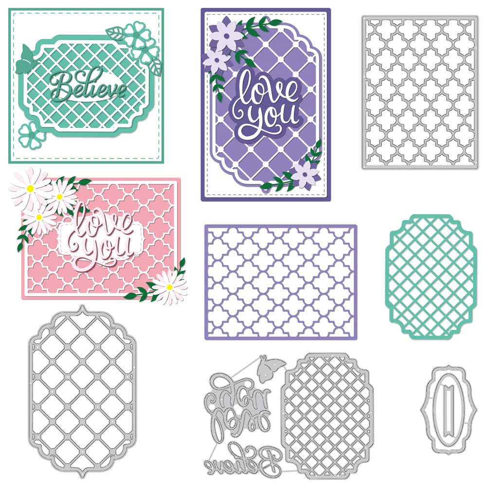 BENECREAT 4 Styles Net Lace Frames, Grid Background Metal Cutting Dies for DIY Paper Craft Card Making Scrapbooking Decor