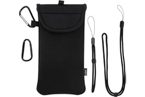 JINSI Cell Phone Pouch, Phone Sleeve Bag with Lanyard Strap & Carabiner Clip, Fit Not More Than 6.9inch Smartphone, Compatible for iPhone 16 Pro Max (A01-Black,3.74x7 inch)