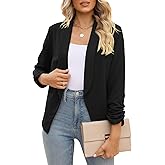 POGTMM Women 3/4 Sleeve Blazer Open Front Cardigan Jacket Work Office Blazer
