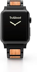 TruWood Worldly Wooden Watch Band Compatible with Apple Watch 38mm 40mm Women Men, Strap for iWatch Series 6, Series 5, Series 4, Series 3, Series 2, Series 1 (Matte Black/Olive Wood, 38/40mm)