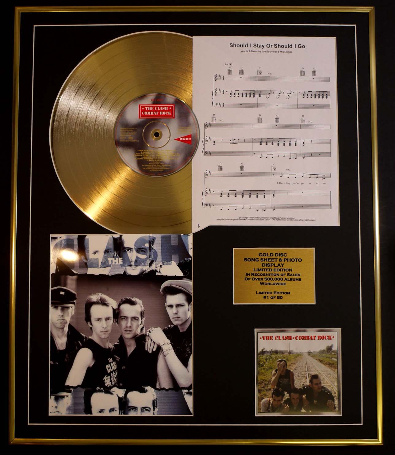 THE CLASH/CD GOLD DISC, SONG SHEET & PHOTO DISPLAY/LTD. EDITION/COA/ALBUM, COMBAT ROCK/SONG SHEET, SHOULD I STAY OR SHOULD I GO