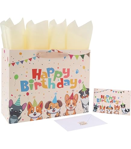 WRAPAHOLIC Sacchetto Regalo Corgi Compleanno: 25x12x33 Cm, Riutilizzabile - 5