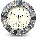 Ocest 13 Inch Large Outdoor Indoor Clock, Waterproof Wall Clock with Thermometer, Weather-Resistant Non-Ticking Battery Opera