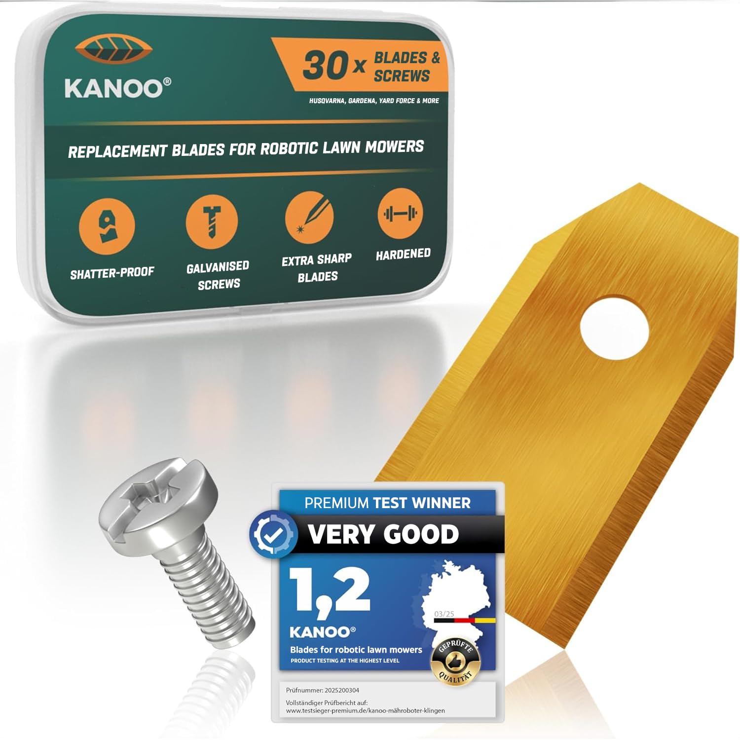 30 x Replacement Blades for Husqvarna, Gardena, Yard Force, McChulloch, Ferrex, Navimow Robotic Lawnmower Blade Blades + Screws