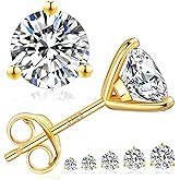KRKC 0.6-3ct Moissanite Stud Earrings, D Color VVS1 Clarity, Lab Created Diamond Stud Earring for Women, 14K White Gold S925 Sterling Silver Earrings Friction Back for Women Men, Hypoallergenic
