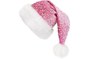 MZinge Luxury Shiny Sequin Plush Santa Hat - Unisex Velvet with Pompom for Xmas Parties
