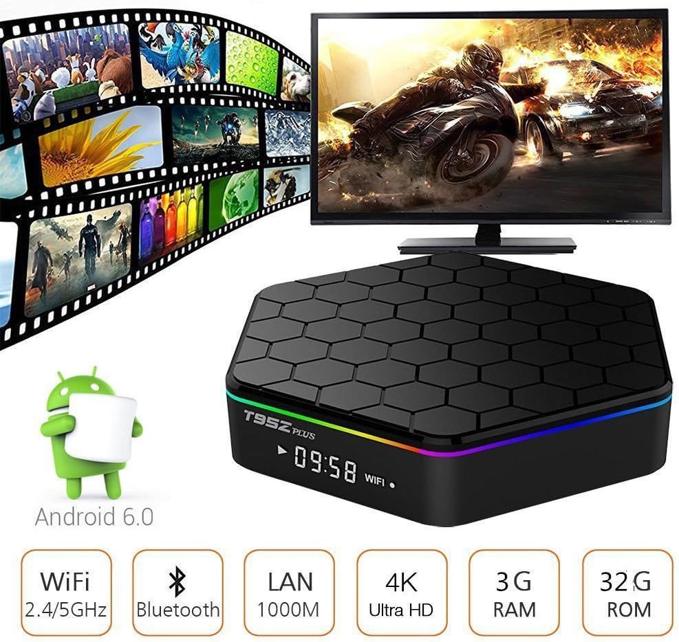 FEISI T95Z PLUS Android TV BOX, Android7.1 Marshmallow TV Box with Amlogic S912 Octa-core 3GB DDR3 32GB Emmc Flash Support 2.4G/5G Dual Wifi 1000M LAN Bluetooth 4.0 4K TV Box