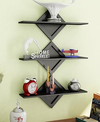 Home Sparkle Engineered Wood Shelf Set (46 cm x 14 cm x 25 cm, Black, Set of 3)