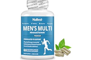 NUBEST Multivitamin for Men with 38 Key Nutrients, B Complex, D3, A, C, Zinc, Magnesium, Calcium, Asian Ginseng, Ashwagandha, Turmeric for Bones, Muscle, Immunity | 60 Vegan Capsules | 1 Month Supply