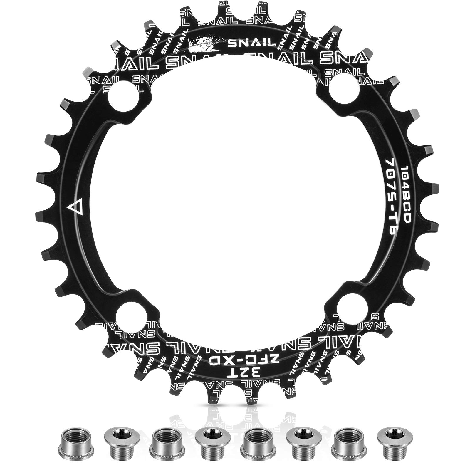 Boao Chainring 104 Bcd Chainring 32T 38T Narrow Wide Single Chain Ring with 4 Pieces Sprocket Bolts for Road Bikes, Mountain Bikes, BMX MTB Bike