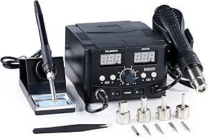 CO-Z CREWORKS Soldering Rework Station with Hot Air Heat Gun, 750W 2 in 1 SMD Rework Soldering Station, Digital Solder Iron Station Welding Tool Kit with Heat Gun Set for Electronics Computer Repairing