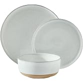 Hasense Plates and Bowls Sets, 3 Pieces Modern Porcelain Dishes Sets, Stoneware Dinnerware Sets with Speckled Pattern, Scratch Resistant Microwave and Dishwasher Safe, White