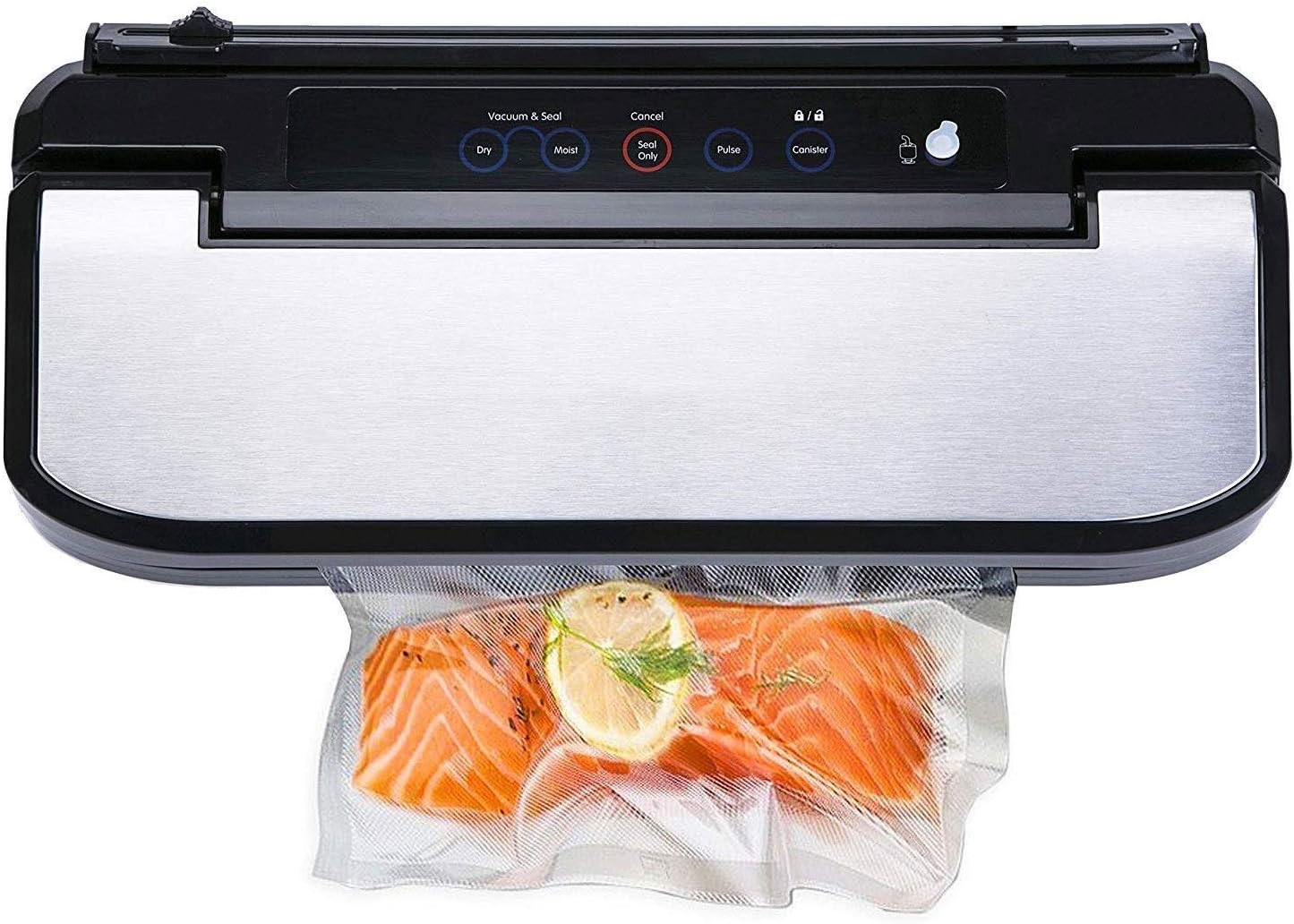 KLSJJ Vacuum Sealer Machine, Automatic Vacuum Sealing System for Food Preservation with Starter Kit, Food Saver Bags, Rolls, Dry Moist Modes, Led Indicator Light, Easy to Clean, Safety Certified