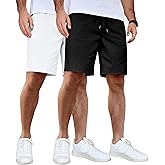 COOFANDY Men's Casual Shorts Cotton Elastic Waist Drawstring Shorts Lightweight Summer Beach Shorts