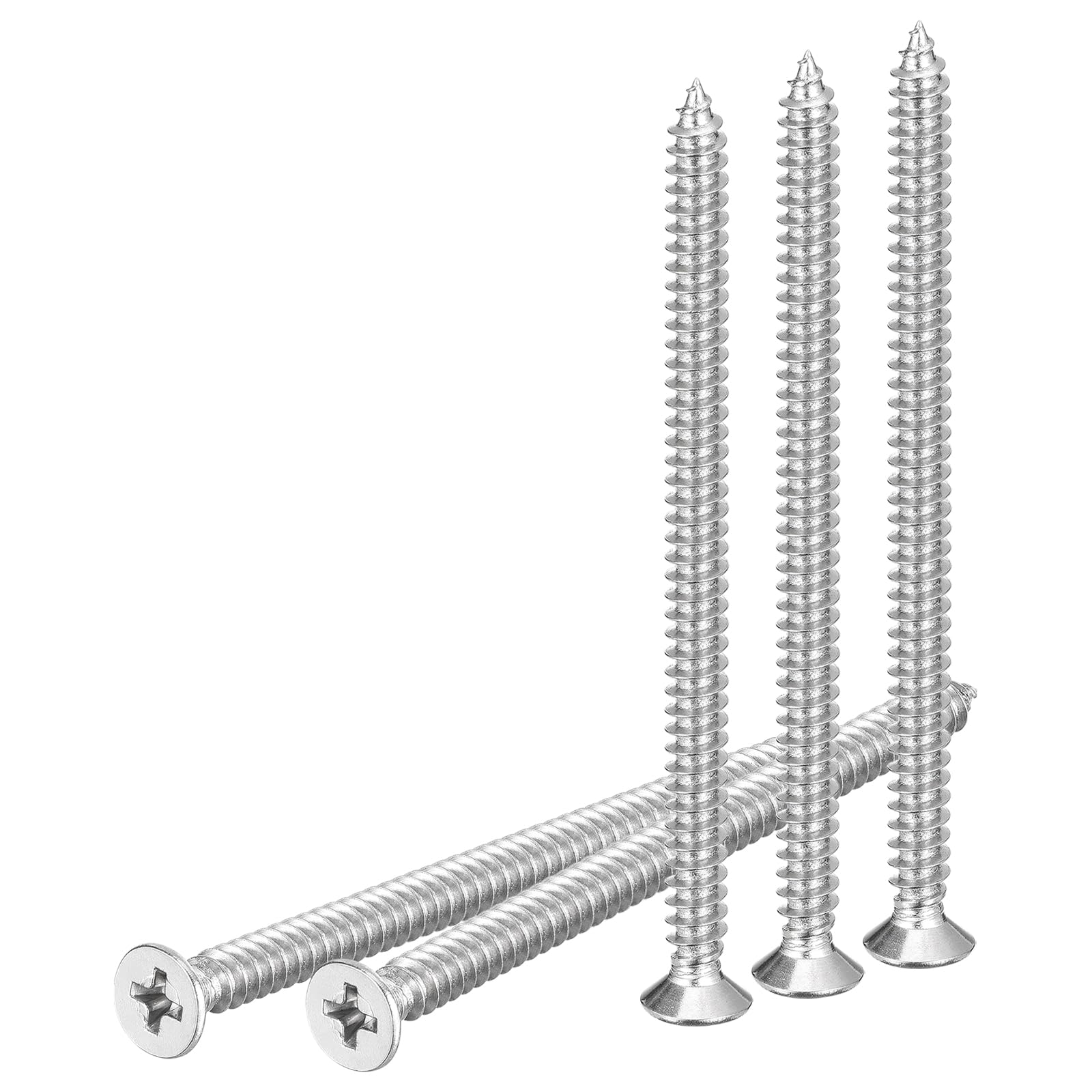 DTGN 20Pcs M5x80mm Flat Head Wood Screws, 304 Stainless Steel Phillips Self Tapping Screws - Good for Woodworking, Furniture - Silver — image 1