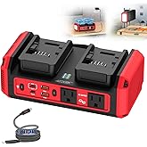 Azocek 350W Power Inverter Pure Sine Wave Compatible with Milwaukee 18V Battery (No Battery), 7A Fast Charger, Portable Power Station with 2 AC Outlets, 2 Type-C (140W/65W), 2 USB Ports, 600LM LED