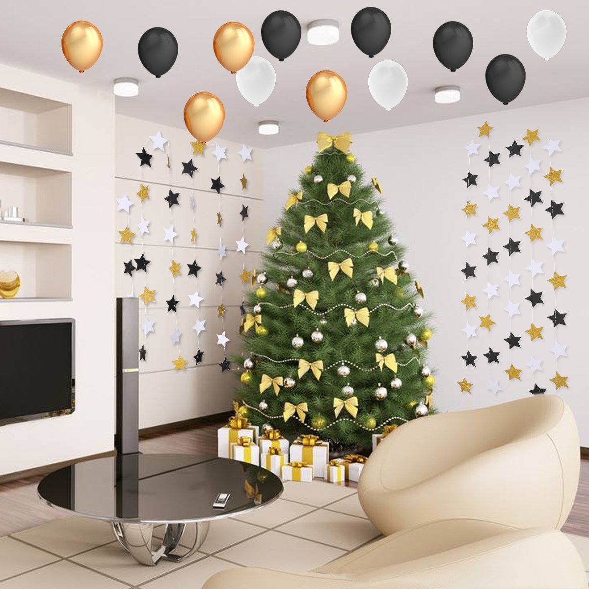 Party Supplies and Party Decorations- 100 Pcs 12 inches Latex Party Balloons and 2 Pcs Twinkle Star Garland - Perfect for All Party events, Wedding Party, Retirement Party, Baby Shower, Birthda Party