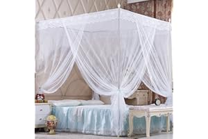 Nattey 4 Corners Princess Bed Curtain Canopy Canopies for Girls Boys Adults Bed Gift Bedroom Decoration (Full, White)