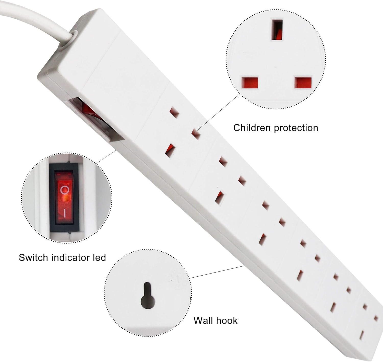 ExtraStar 6 Way Power Strips 13A Extension Lead UK Plug with Indicator ...
