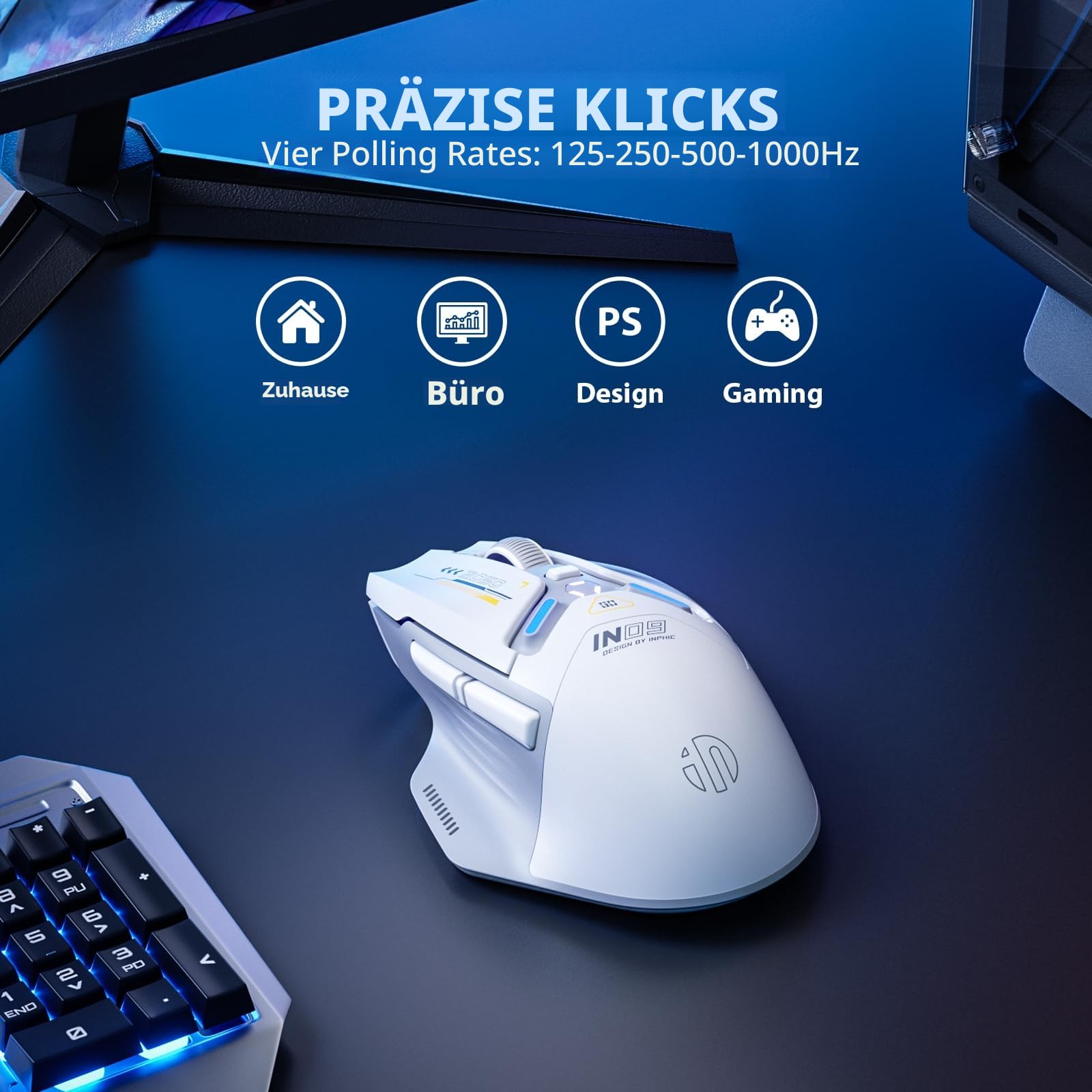 inphic IN9 Gaming Maus kabellos, echte Tri-Mode 2,4G Wireless/Type-C Wired/Bluetooth Maus, 10k DPl, vollständig programmierbar, RGB-Beleuchtung, Hyperspeed wiederaufladbare Funkmaus für Laptop PC 7