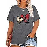 HDLTE Womens Plus Size Valentines Shirts Love Heart Graphic Print Short Sleeve Tops Casual Tees Blouse