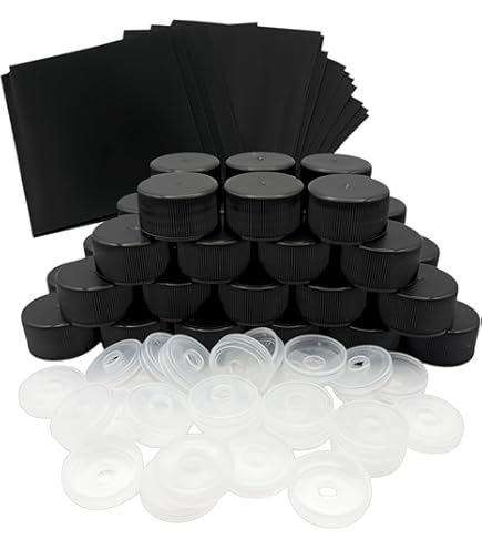 72 Black Screw Caps (24-414) With Foam Liners & Shrink Bands For 5oz/10oz Woozy Bottles | Made In USA