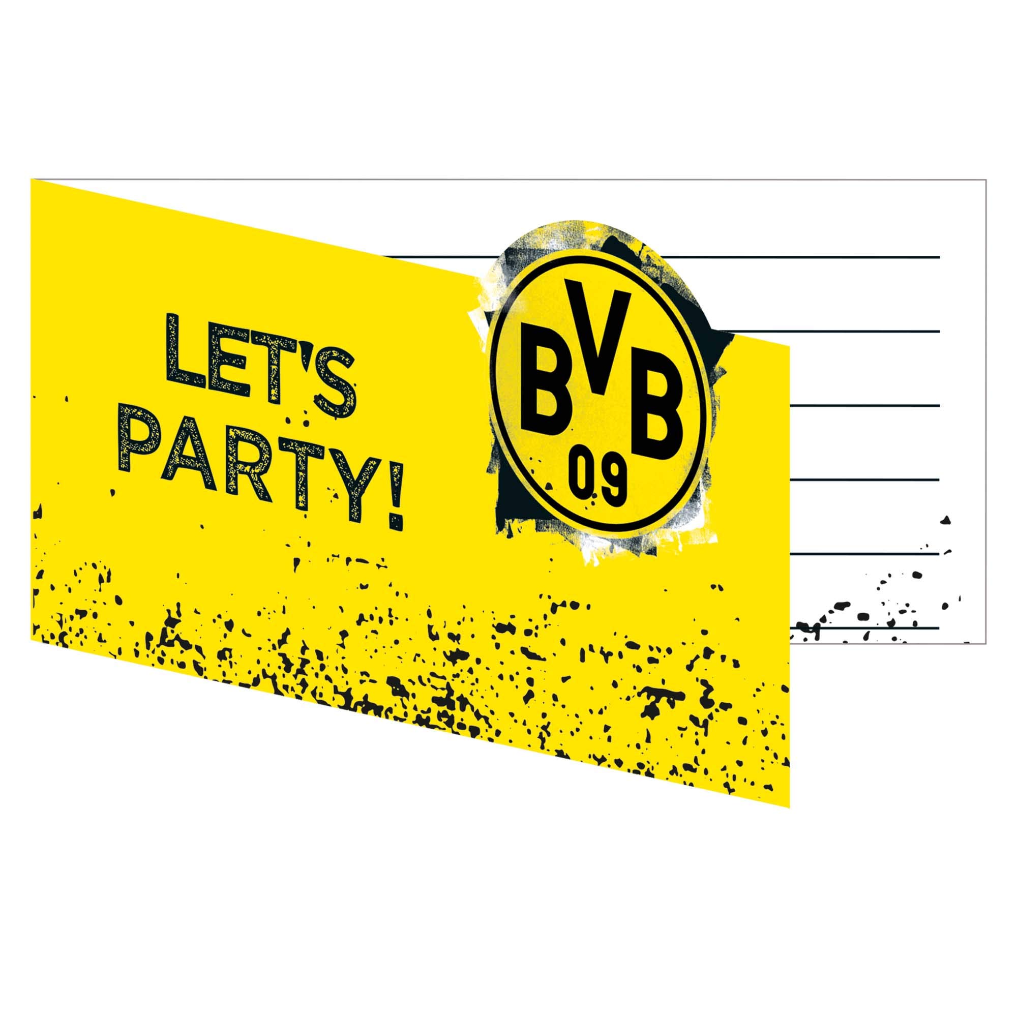 amscan 9908534 BVB invitation cards, pack of 8, with envelope, 13.9 x 8 cm, Borussia Dortmund, football, party, fan, birthday